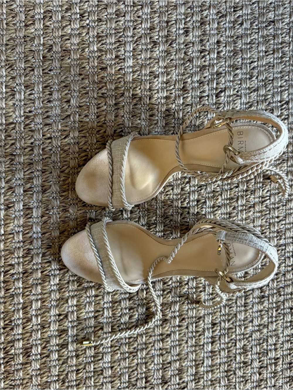 Alexandre Birman Braided Ankle-Tie Heels in Light Beige